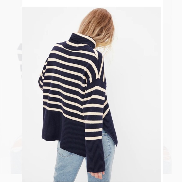 GAP Oversized Navy Blue Striped Turtleneck Sweater - NWT Size XXS - Picture 3 of 8